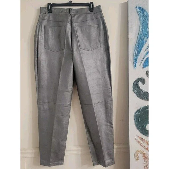 Vintage Forenza Size 16 Leather Pants  Silver Cigarette High Rise Disco - Picture 2 of 11